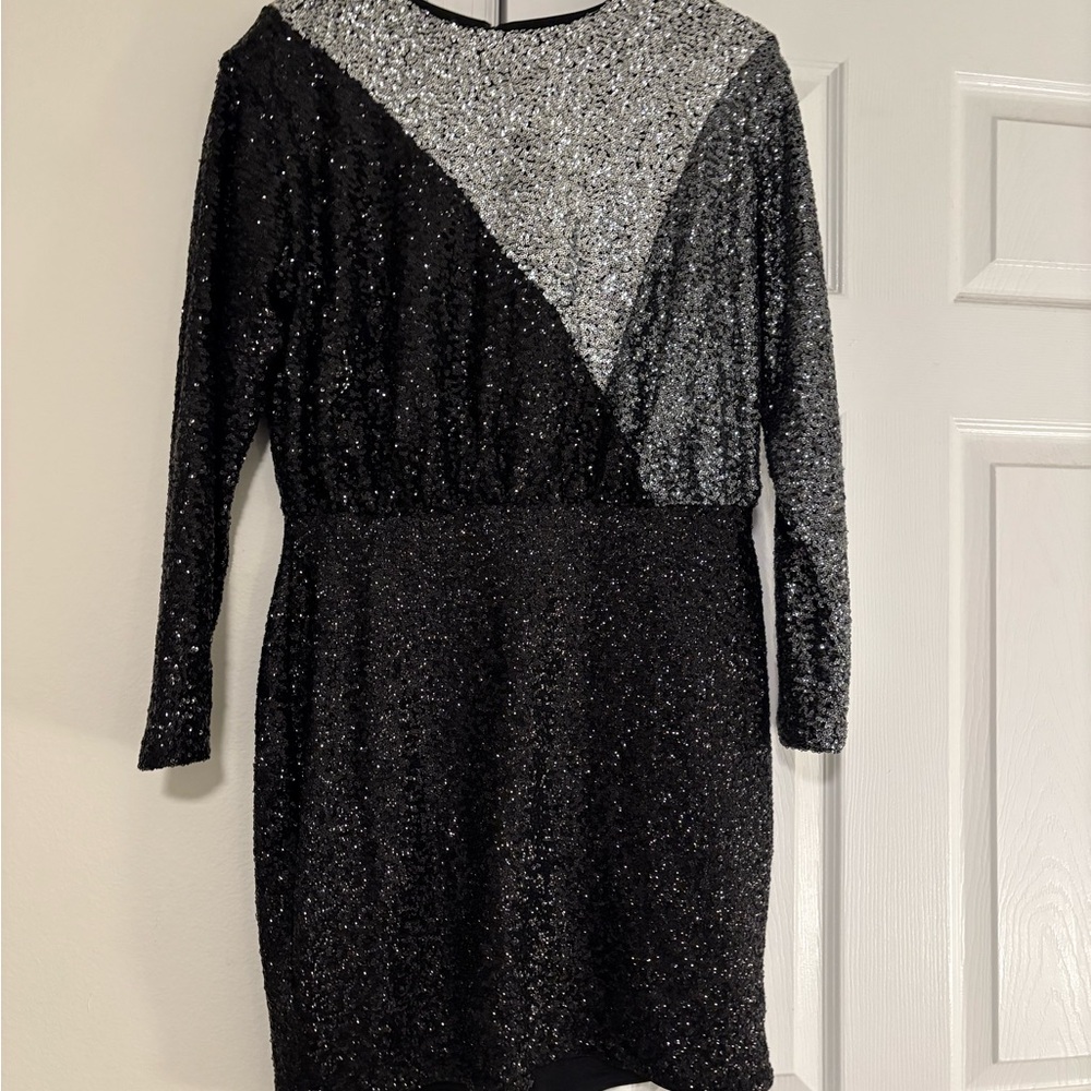 Express Black and Silver Long Sleeve Dress